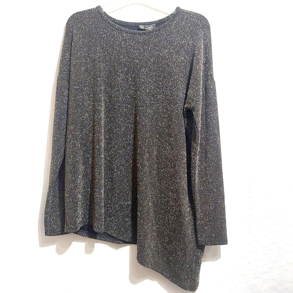DG2 Diane Gilman Womens‎ Med Metallic Tunic Holiday Party Asymetrical Hem NEW